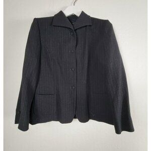 Vintage Country Road Womens Sz 10 Black Rayon Pinstripe Button Up Blazer Jacket